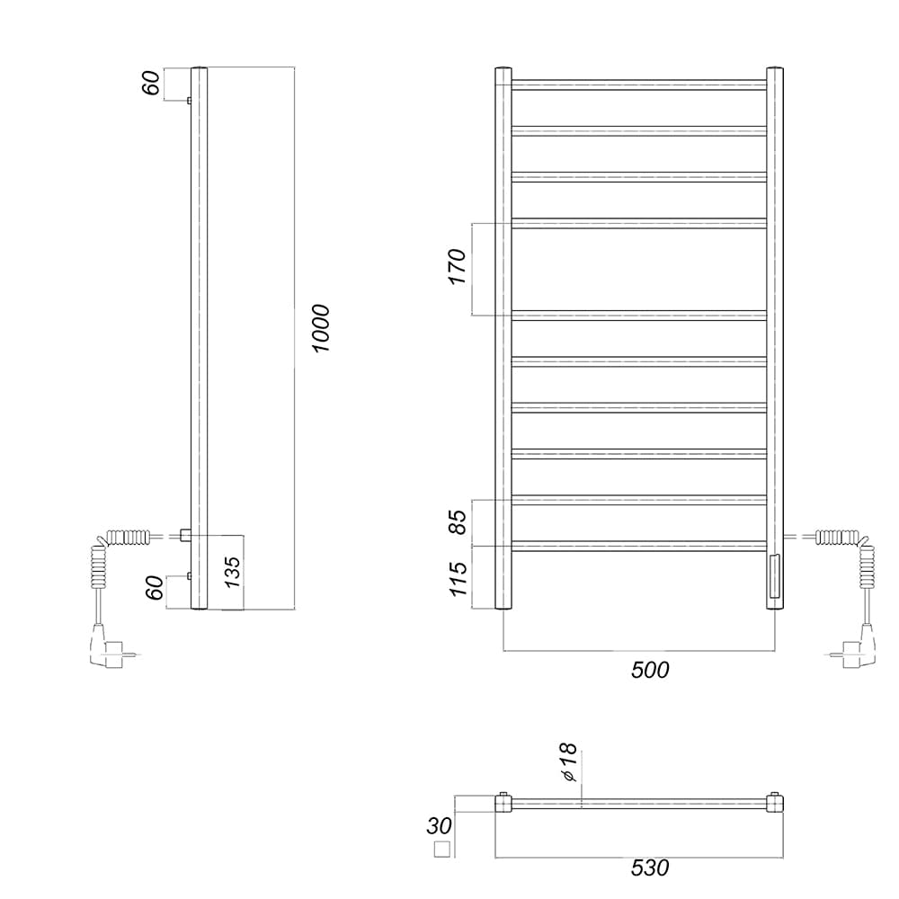 Полотенцесушитель электрический Куба П10 500x1000 БЕЛ EK R