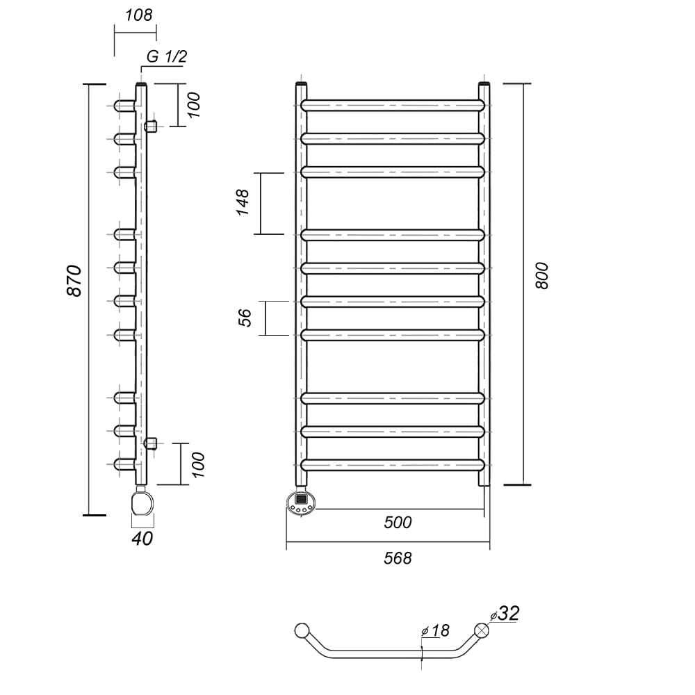 Лаура П10 500x800 EL хром