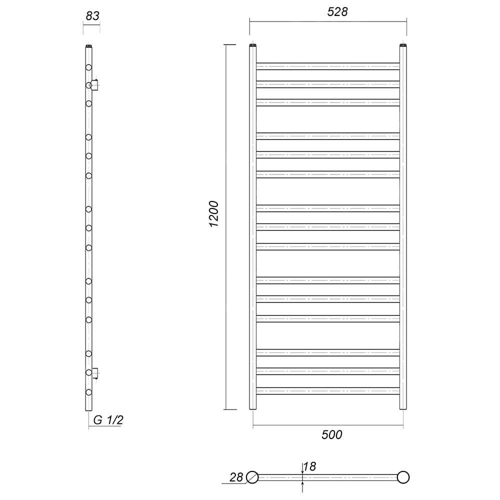 Полотенцесушитель Медея П15 500x1200 АБР