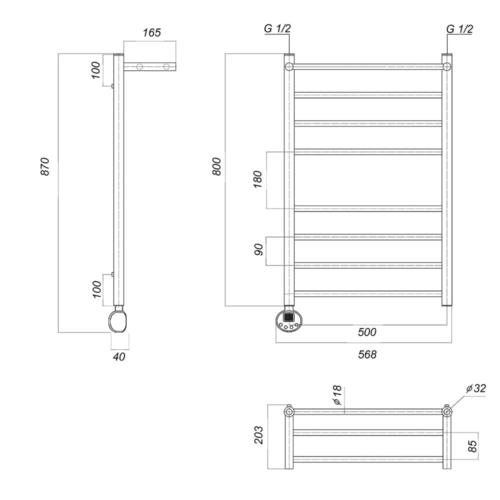 Медея с полкой П8 500x800 EL хром